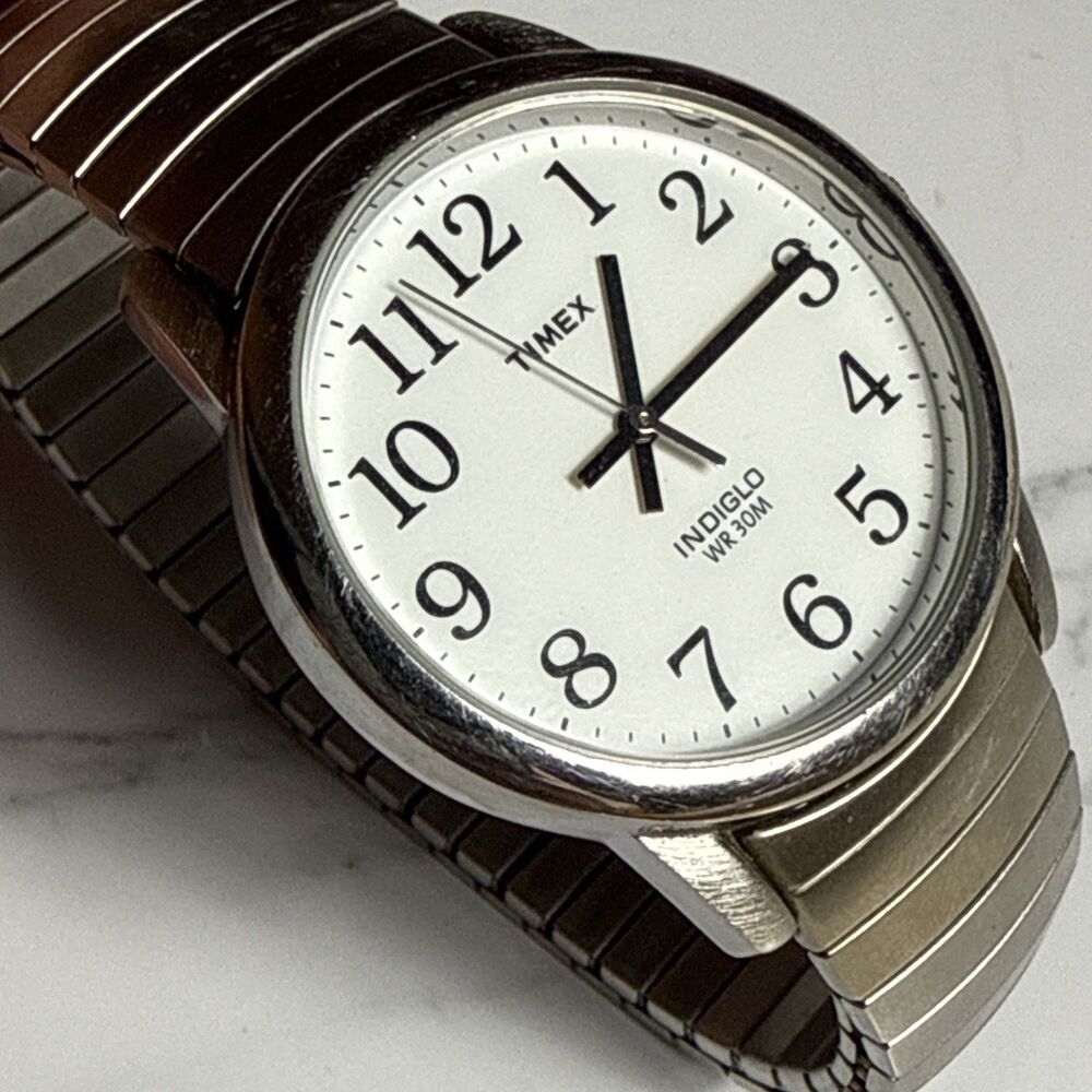Vintage Men's Watch Timex Indiglo WR 30M Stainless Steel Flex Band Needs Battery